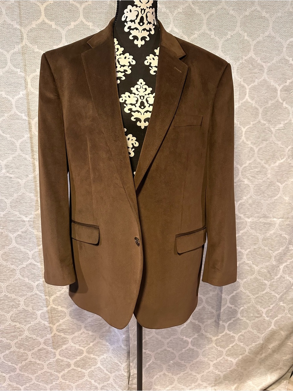 CHAPS Men’s 44R Micro Pinwale Faux Suede Feel Sport Coat chocolate brown Blazer